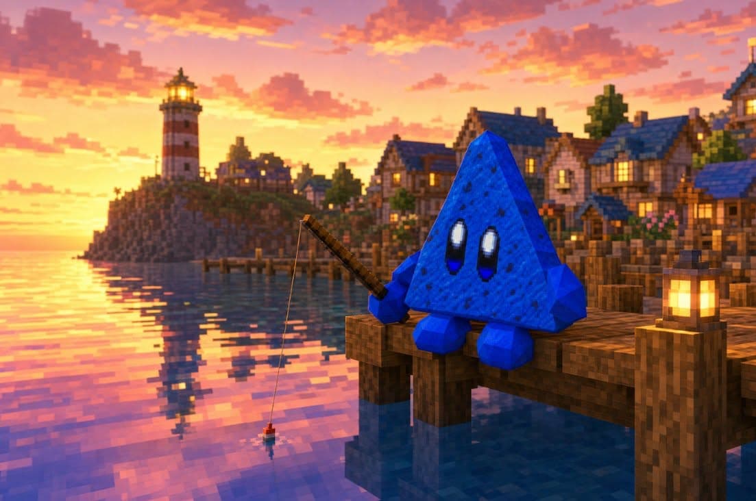 BLUECHIP fishing off a dock at sunset